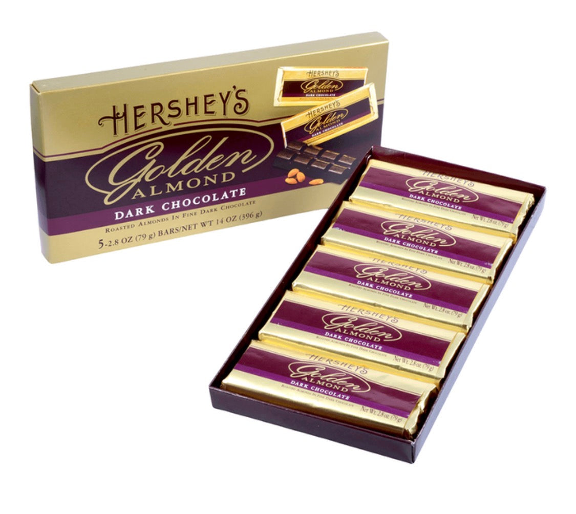 5 PACK! NEW! Hershey’s GOLDEN ALMOND Dark Chocolate Candy Bars, SHIPS COOL!