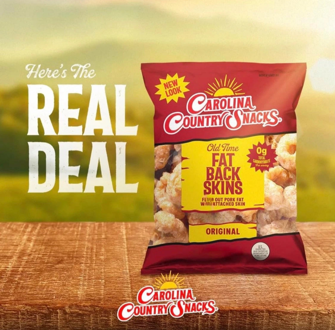 6 BAGS! Carolina Country Snacks Old Time Fat Back Skins, 3.5 oz, FREE EXPEDITED SHIPPING!