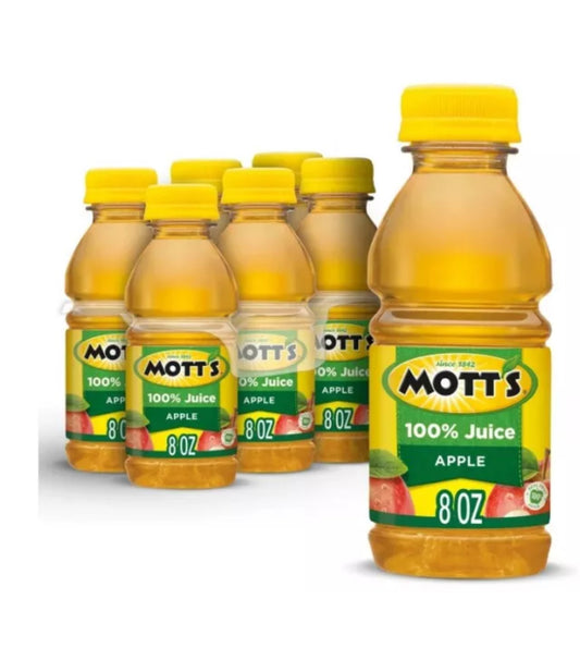6 PACK! Mott's 100% Apple Juice, 8 oz Bottles, FREE EXPEDITED SHIPPING!