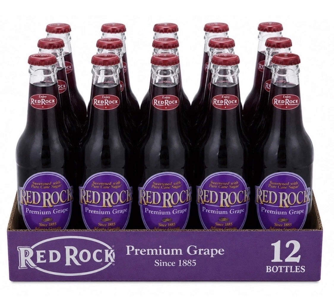 12 PACK! Red Rock Premium Grape Soda, MADE WITH REAL SUGAR, 12 oz Glass Bottles