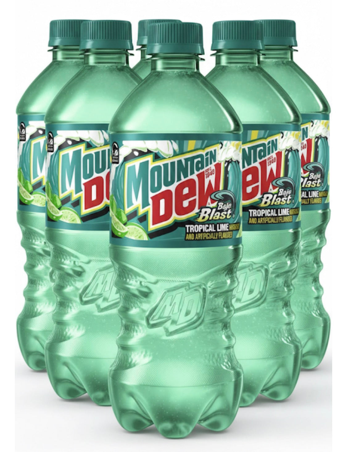 6 PACK! NEW! Mountain Dew Baja Blast Tropical Lime & Citrus Soda, 20 oz Bottles
